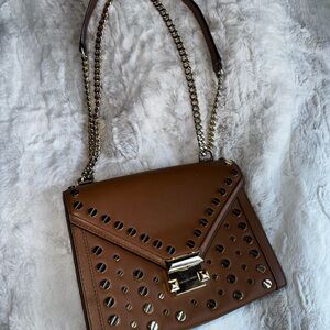 Michael Kors Whitney Leather Shoulder Bag gold trim stud Handbag